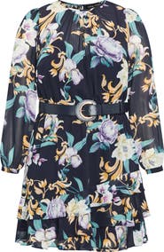 City Chic Lyra Violet Floral Belted Minidress