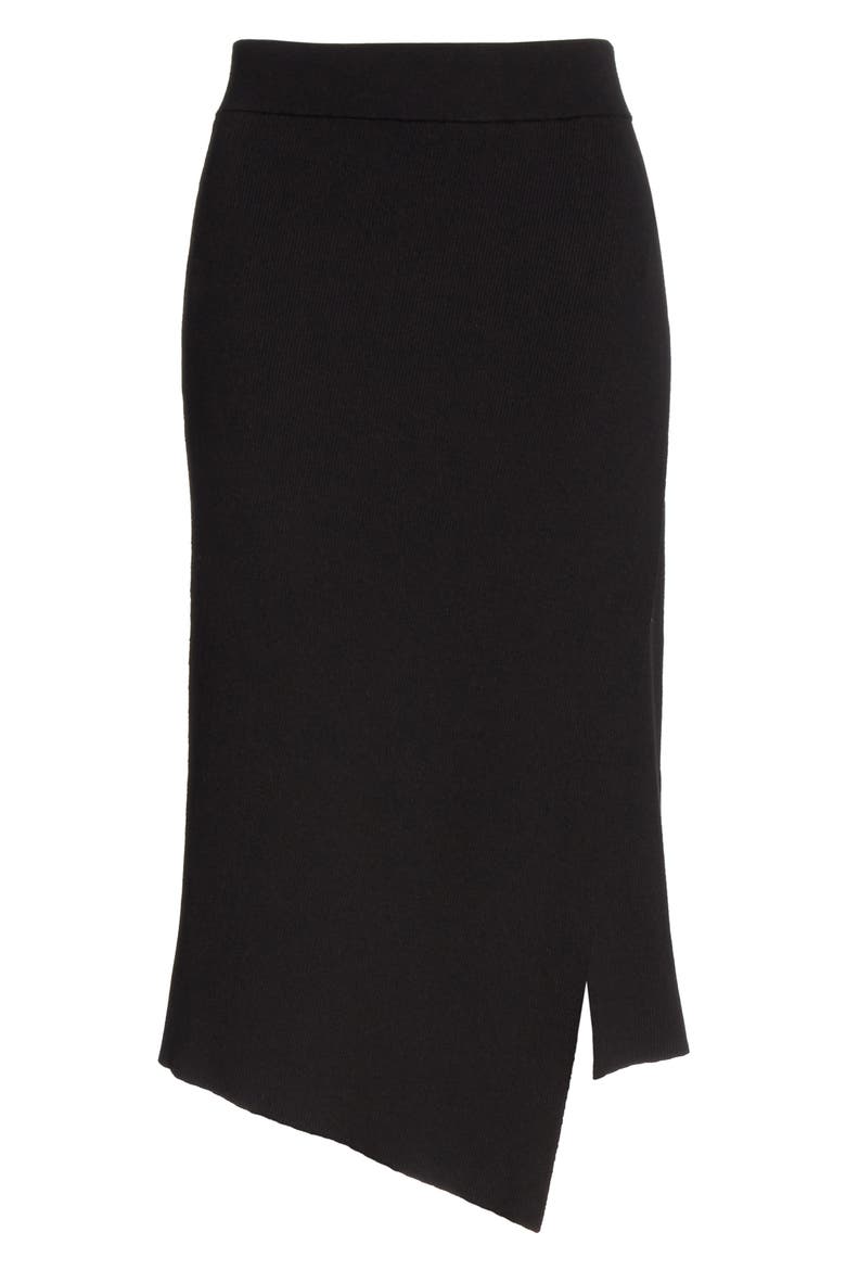 Flannery Rib Knit Faux Wrap Skirt, Alternate, color, BLACK