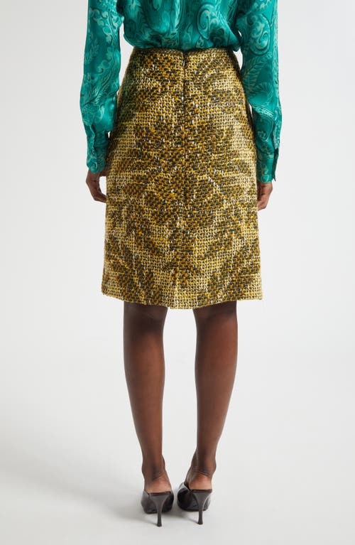 Etro Jacquard Floral Basket Weave Wool Skirt In Green