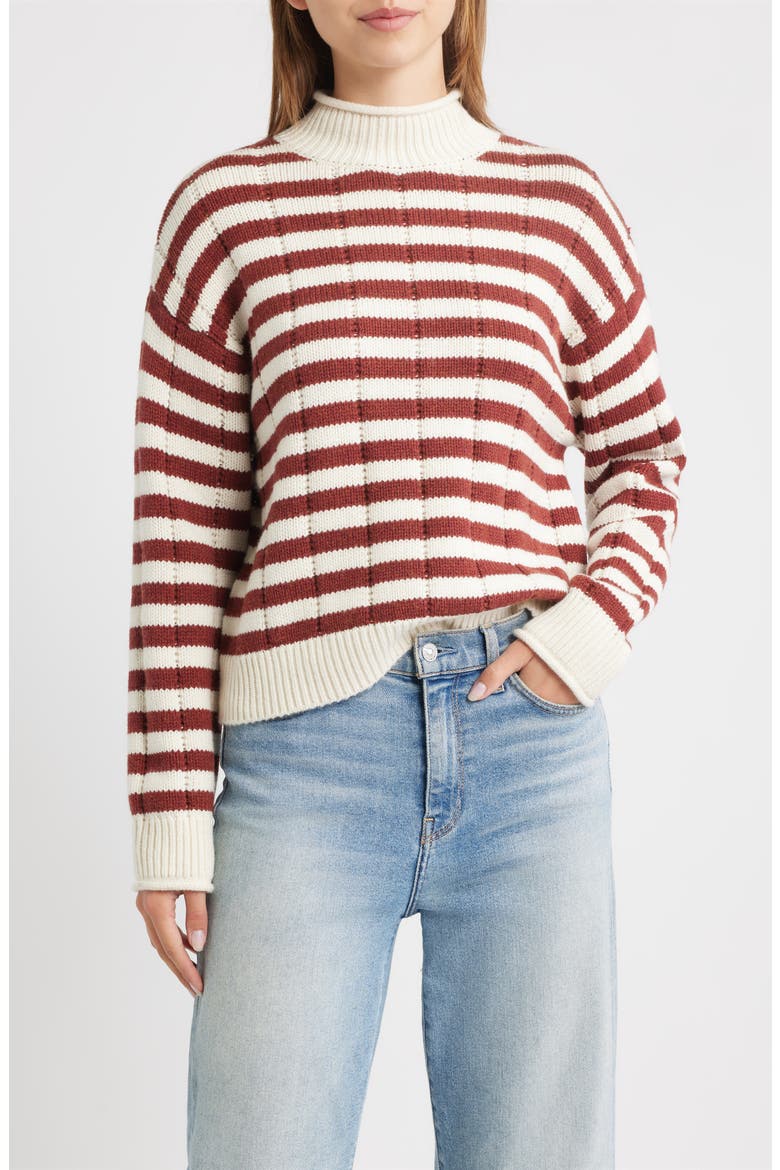 Corrine Stripe Mock Neck Sweater, Main, color, IVORY RUSSET STRIPE