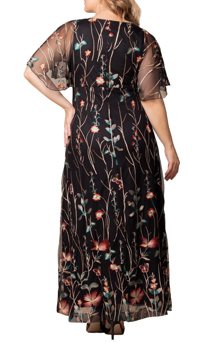 Kiyonna Embroidered Elegance Floral Gown, Alternate, color, Onyx