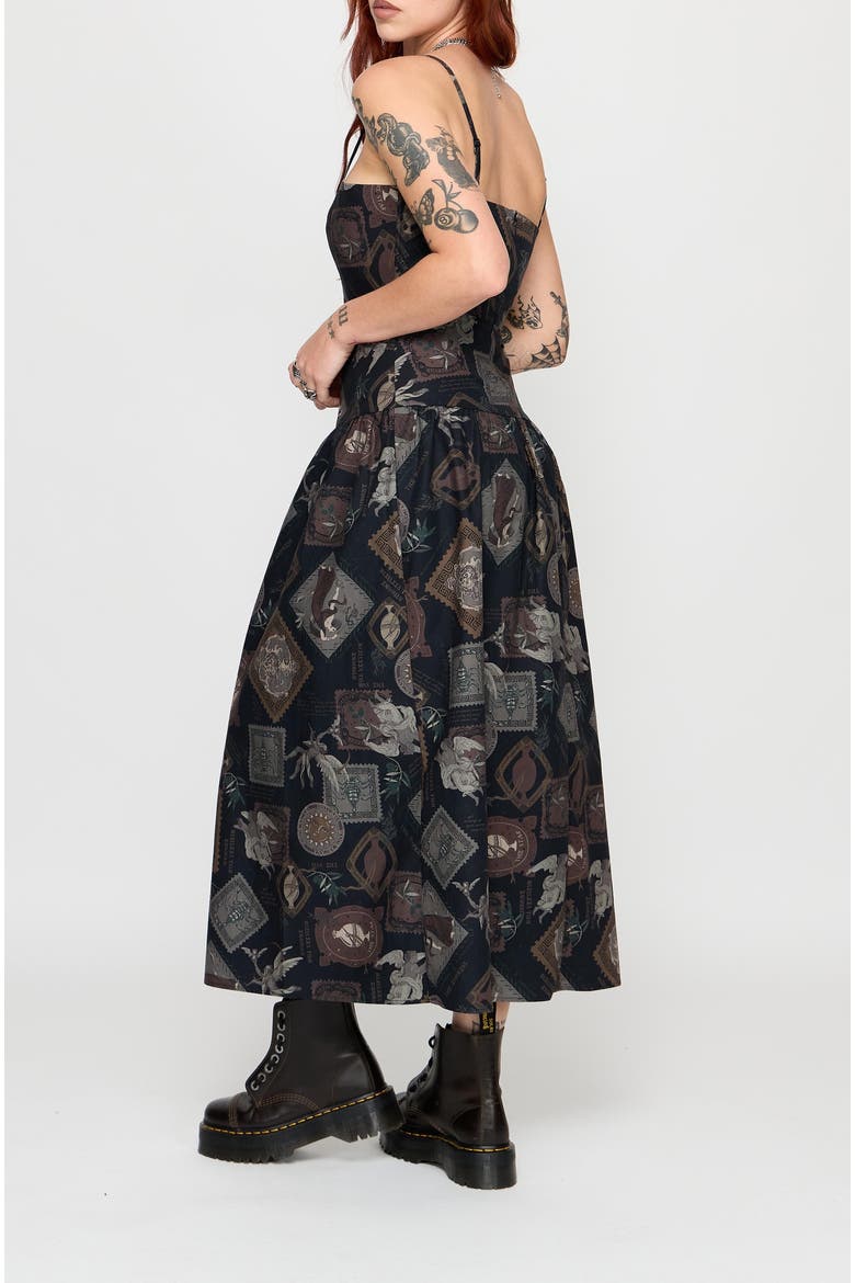 Kleo Relics Cotton Print Cami Midi Dress, Alternate, color, Black