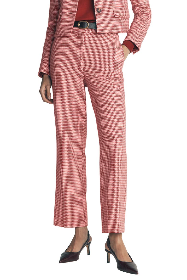 Canonbury Ankle Trousers, Main, color, PINK, BROWN PUPPYTOOTH