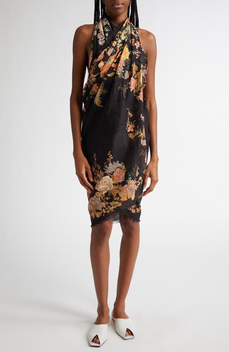 Zimmermann Floral Raw Hem Cotton Pareo, Alternate, color, 