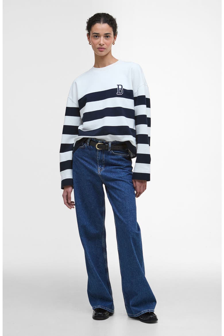 Faye Stripe Sweatshirt, Alternate, color, CLOUD/ NAVY STRIPE