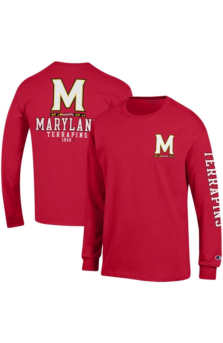 Champion Men's Champion Red Maryland Terrapins Team Stack Long Sleeve T-Shirt, Main, color, 