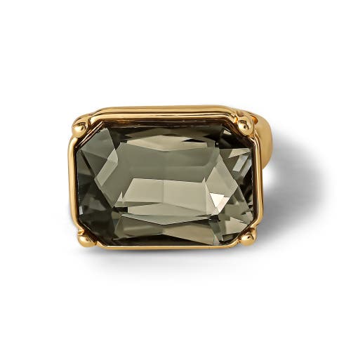 Jessica Simpson Gold-tone Smoky Black Rectangle Stone Ring In Green