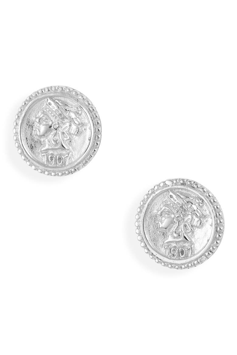 Crown Jewel Coin Stud Earrings, Main, color, SILVER