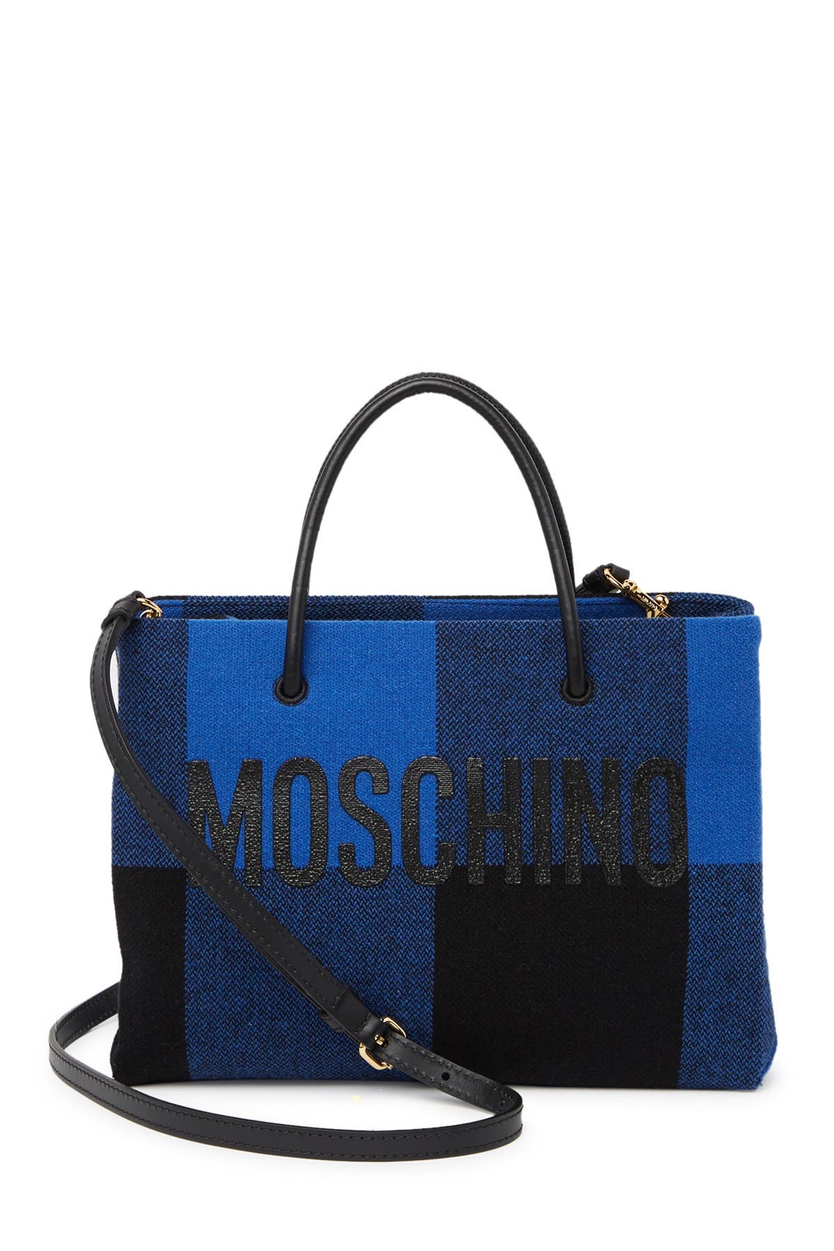 Moschino Plaid Print Logo Tote Bag, Main, color, 
