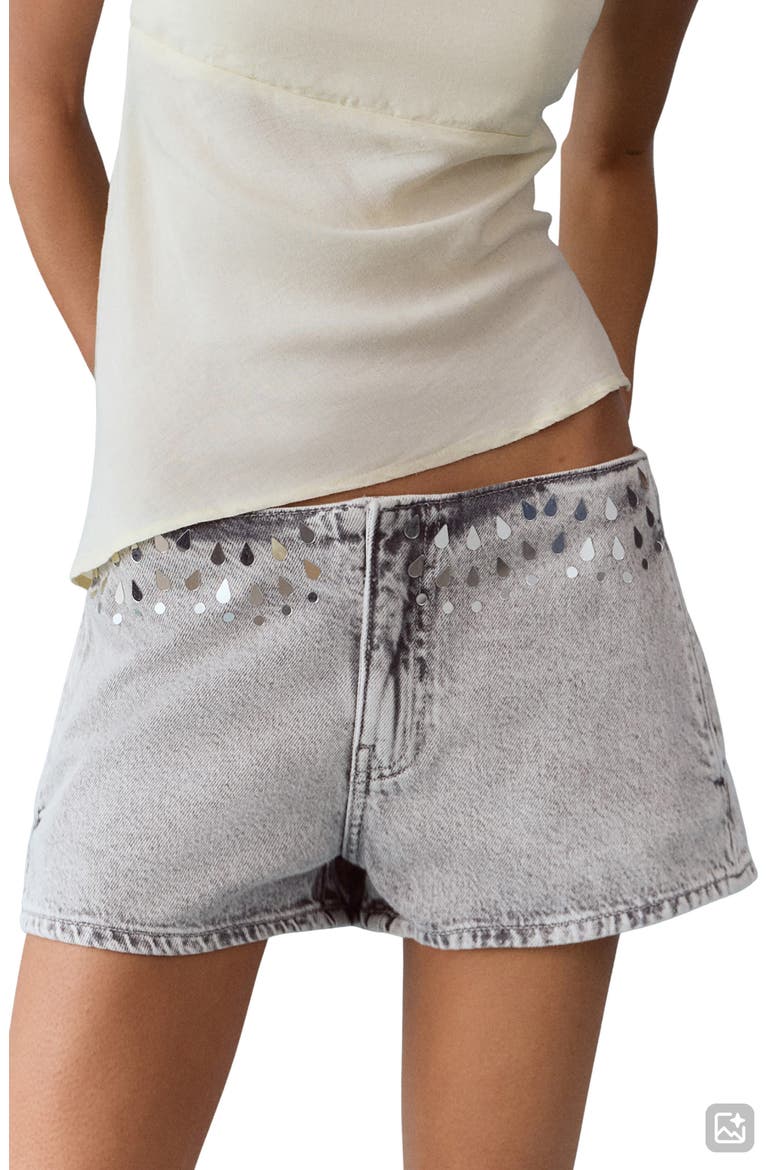 Studded Denim Micro Shorts, Main, color, DENIM GREY