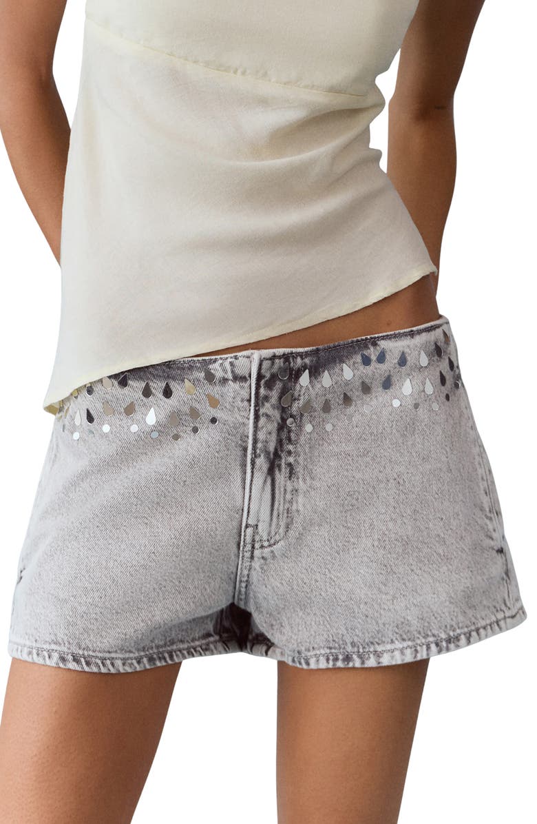 MANGO TEEN Studded Denim Micro Shorts, Main, color,