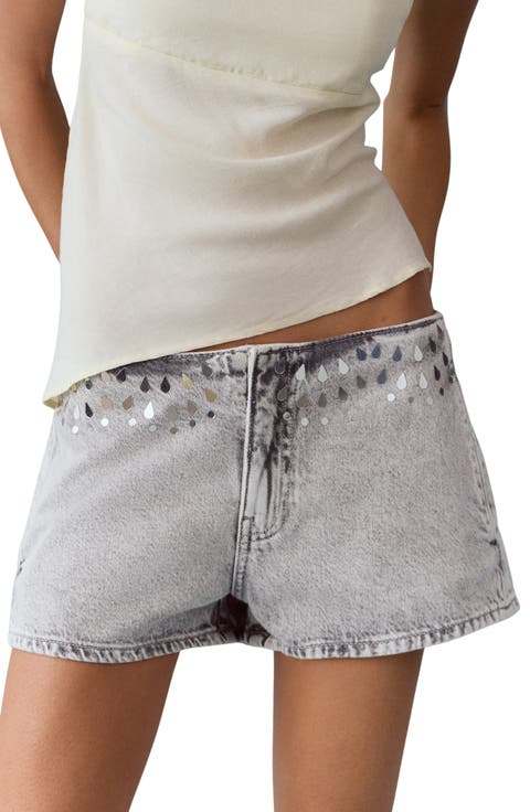 Studded Denim Micro Shorts