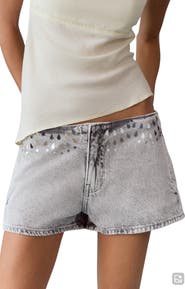MANGO TEEN Studded Denim Micro Shorts
