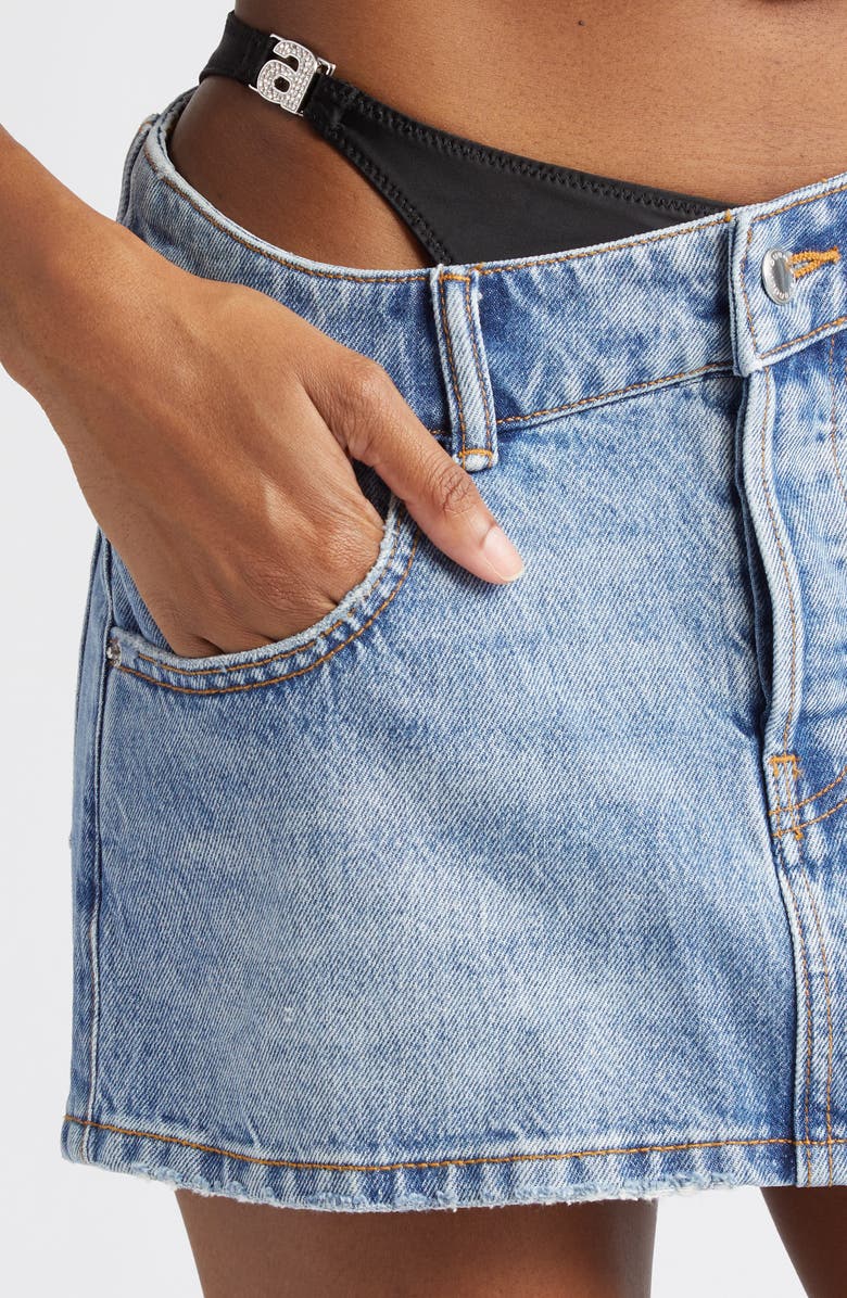 Alexander Wang Asymmetric Bikini Strap Denim Miniskirt, Alternate, color, Vintage Light Indigo