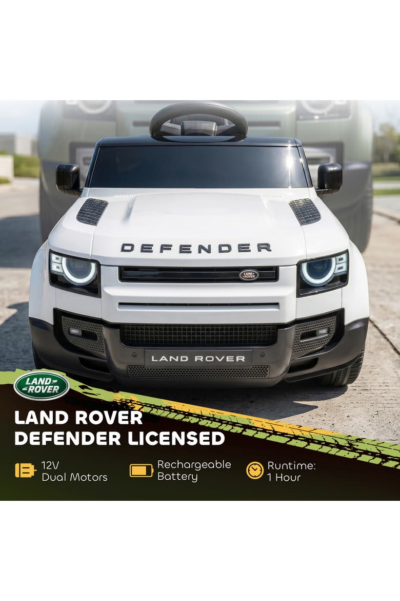 12V Land Rover Defender Ride-On Car, Remote Control, Green, Alternate, color, White