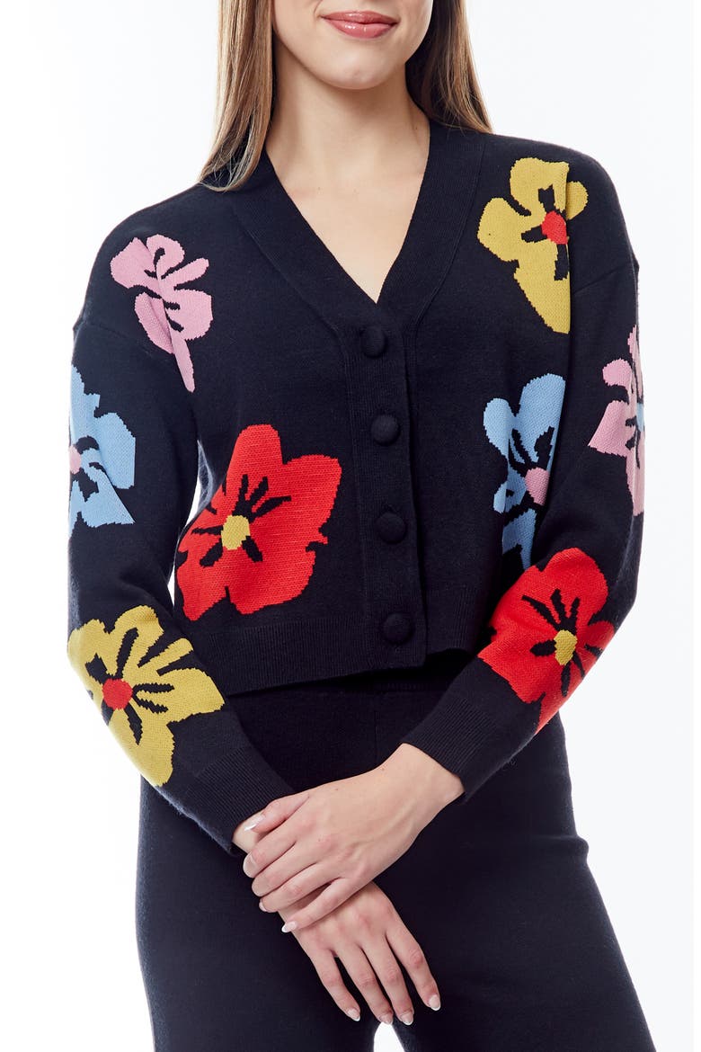 Frankie Pattern Cardigan, Main, color, BLACK/HIBISCUS BLOOM