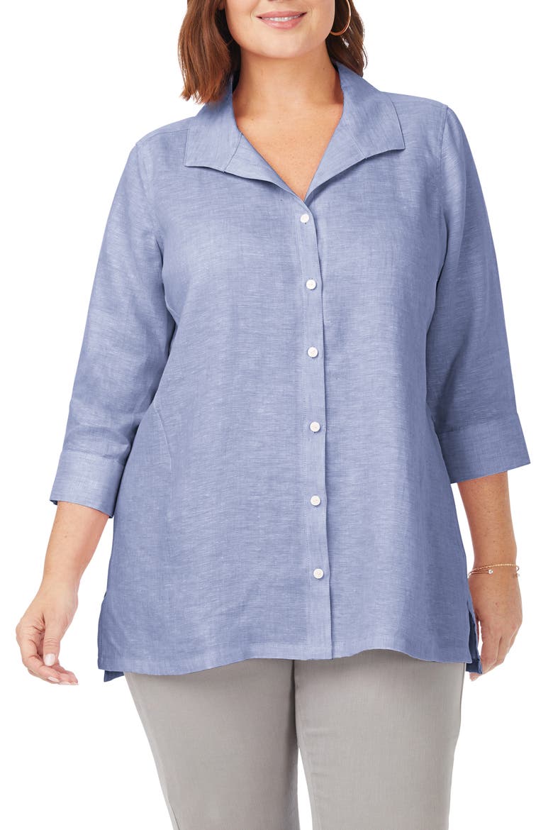 Stirling Button-Up Linen Tunic, Main, color, INDIGO