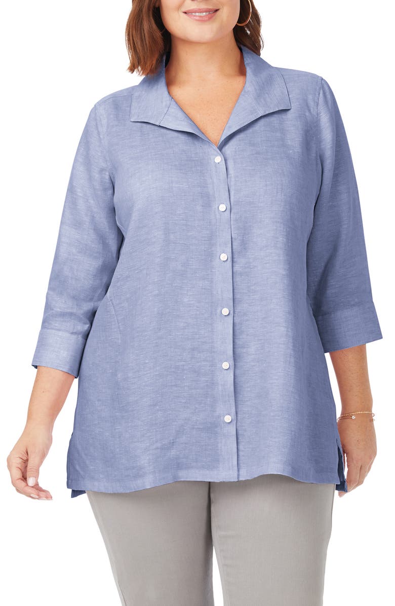 Foxcroft Stirling Button-Up Linen Tunic, Main, color, 