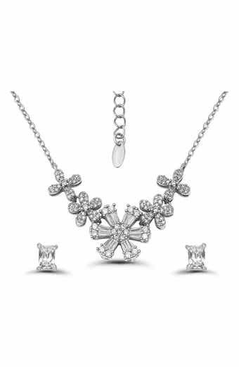 Christian Siriano New York Cubic Zirconia Floral Necklace & Stud Earrings Set