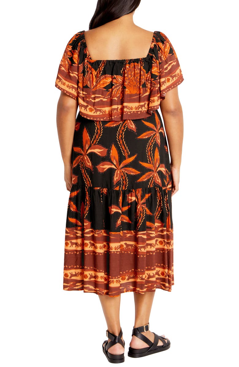 City Chic Talia Tie Belt Midi Dress, Alternate, color, Black Tahitian Brd