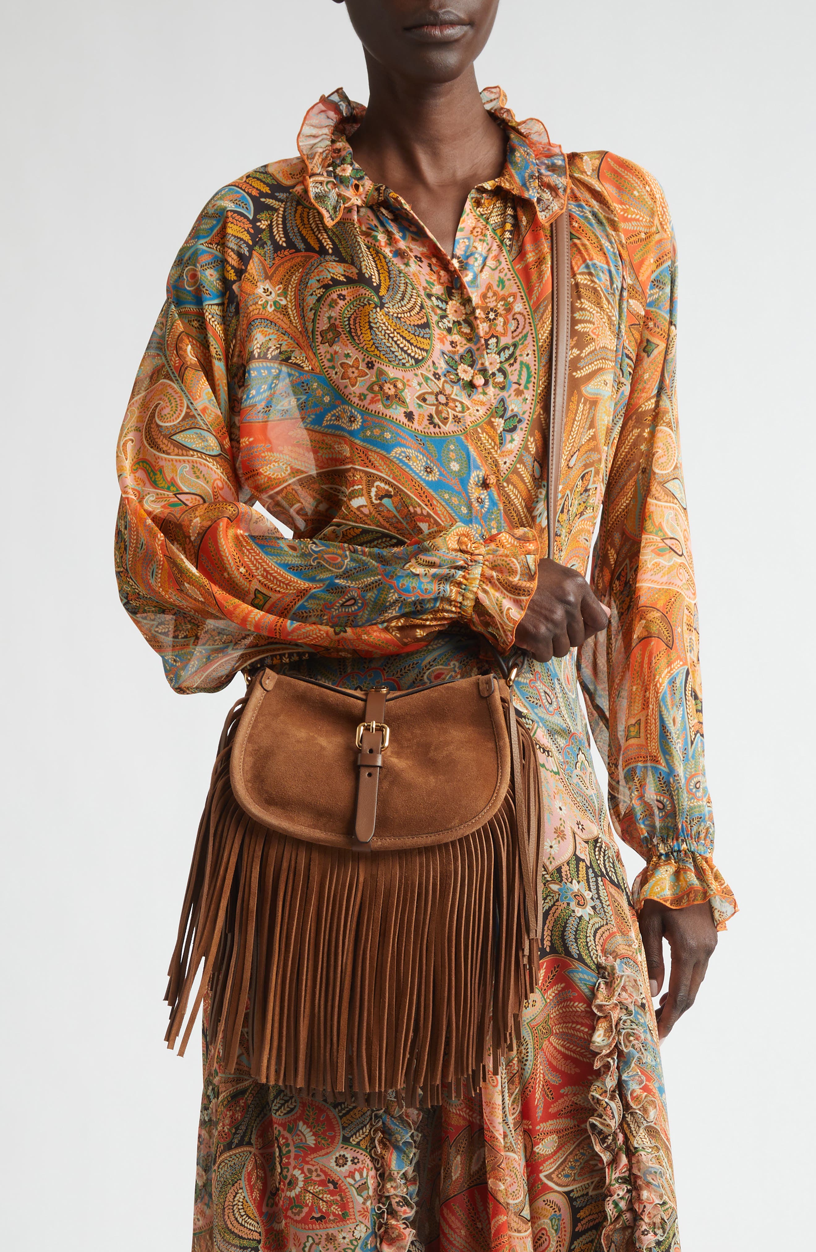 Etro Small Fringe Bag, Alternate, color, Biscotto