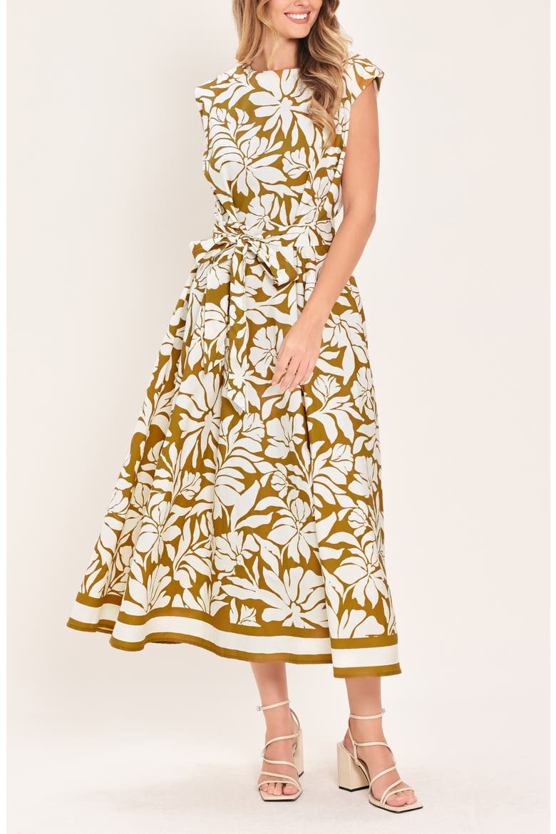Sleeveless Print Cotton Midi Dress, Alternate, color, CAMEL