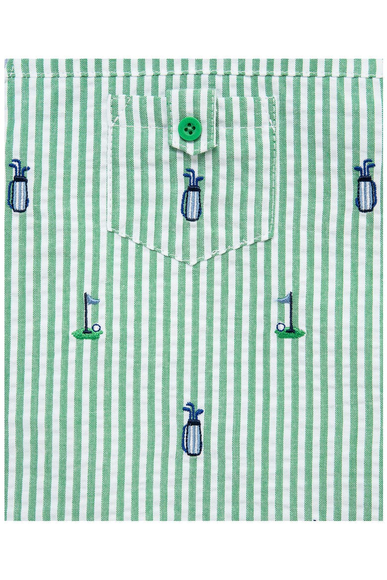 Golf Embroidered Cotton Romper & Hat Set, Alternate, color, GREEN