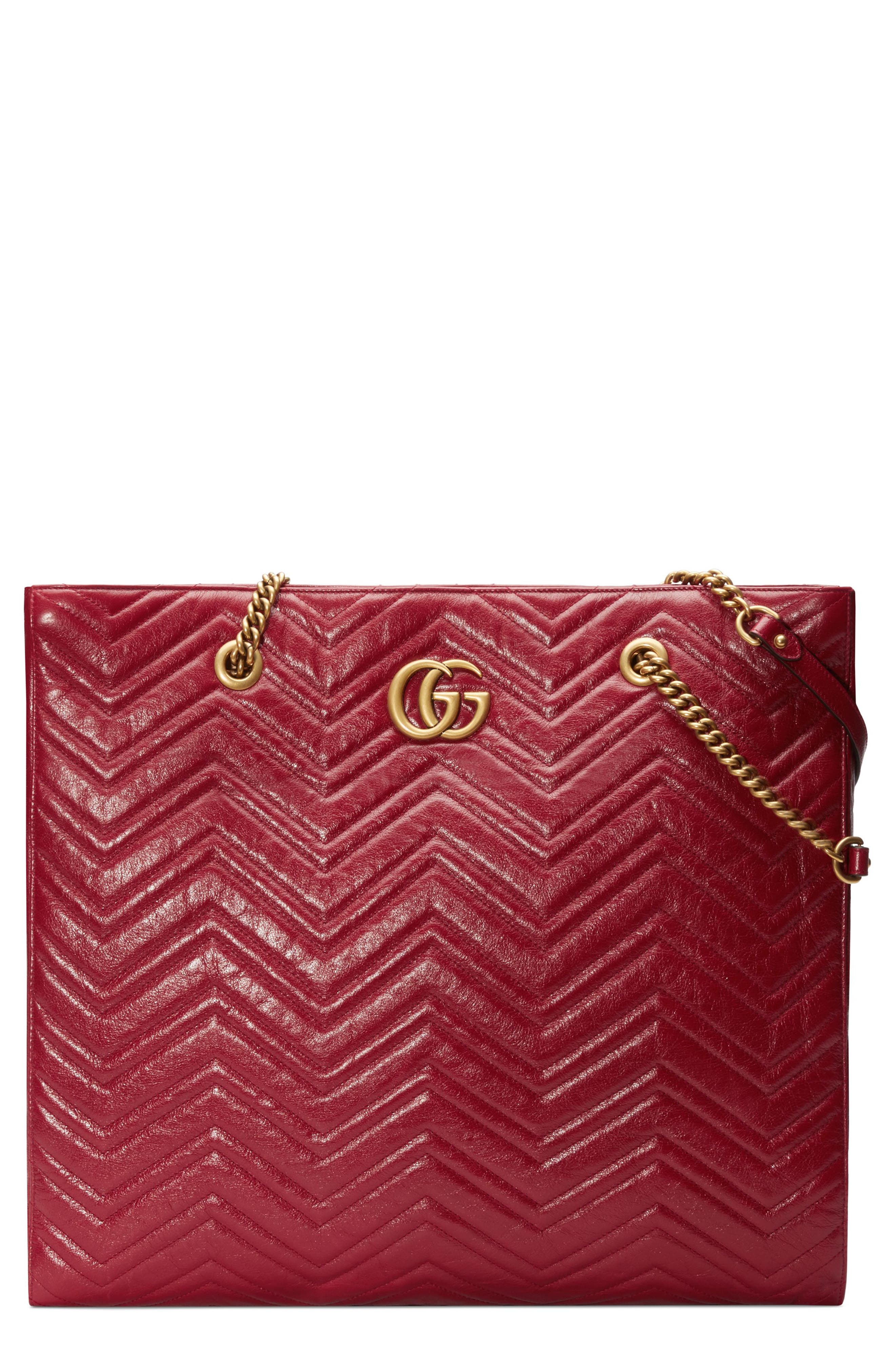 Matelassé Leather North/South Tote Bag, Main, color, ROMANTIC CERISE