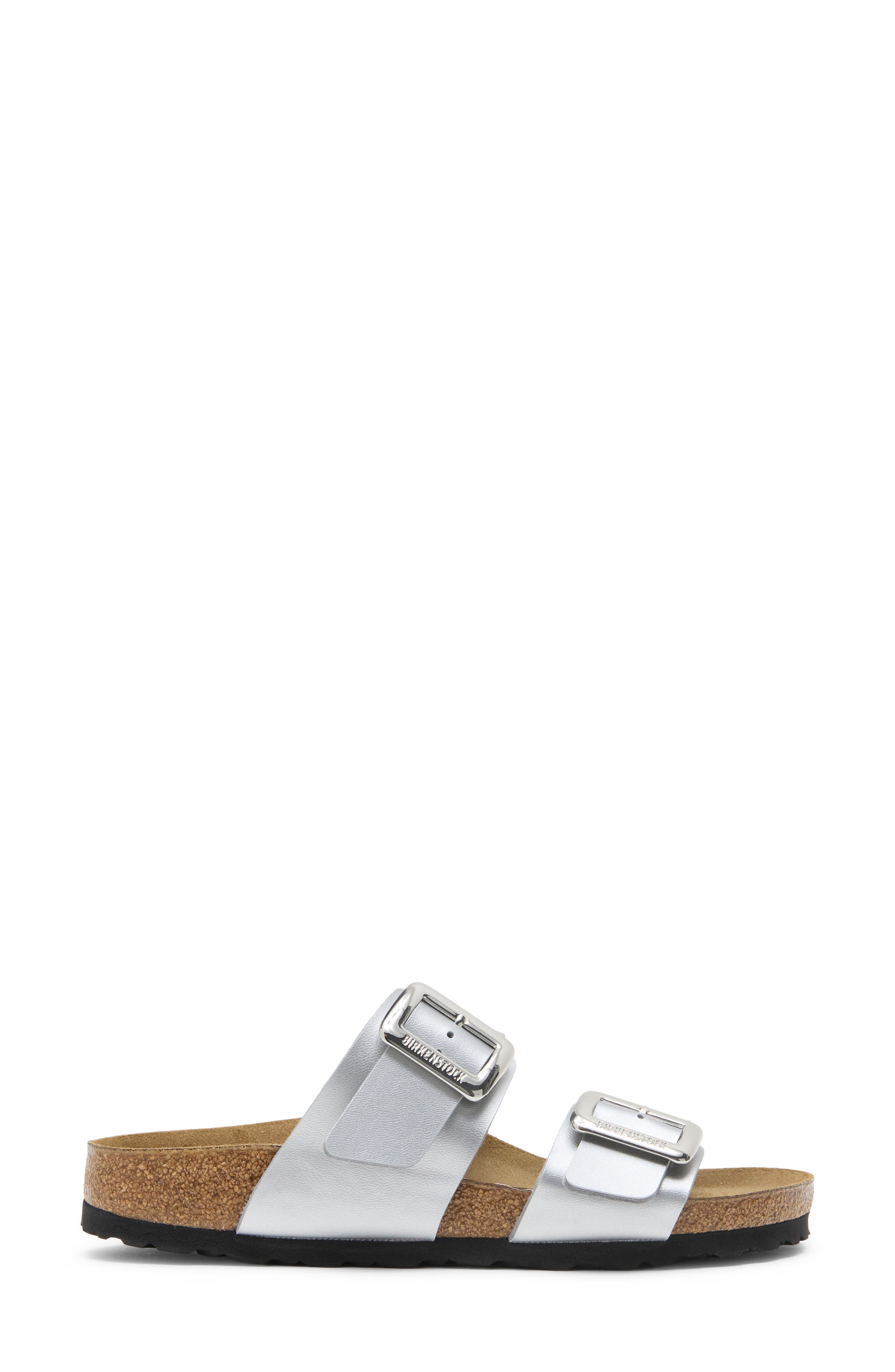 Sydney Luxe Buckle Faux Leather Slide Sandal, Alternate, color, SILVER