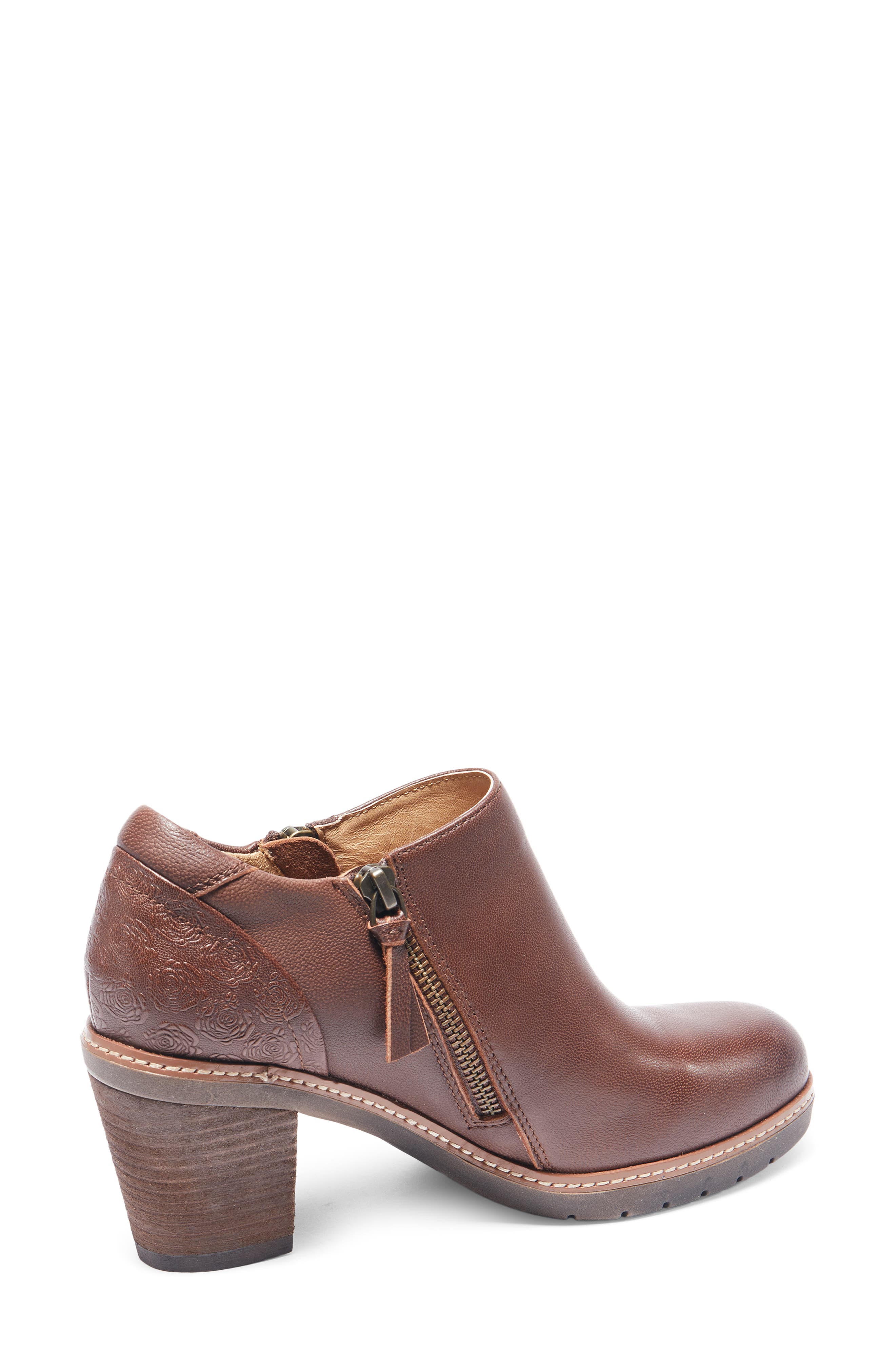 Rylee Floral Embossed Leather Bootie, Alternate, color, DARK BROWN
