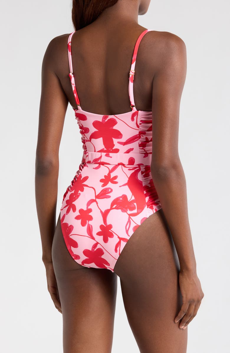 Hutch Ruched Belted One-Piece Swimsuit, Alternate, color, Lipstick Floral