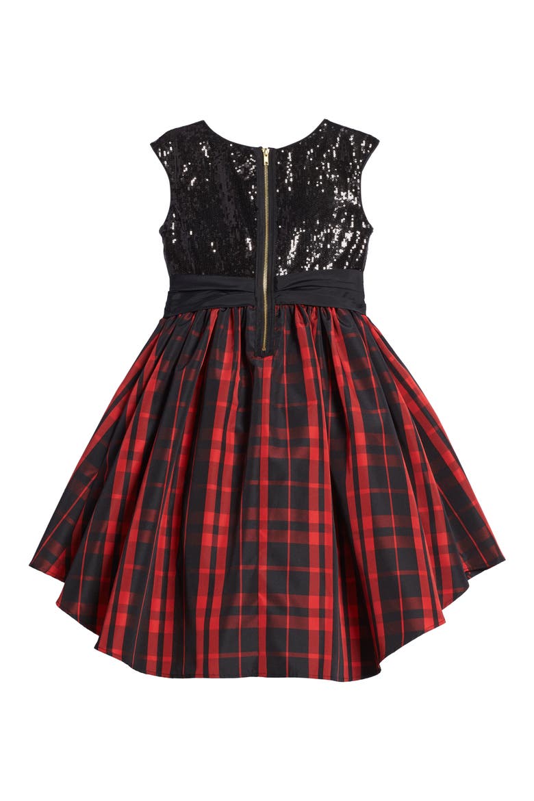 Sequin & Plaid Taffeta Dress, Alternate, color, BLACK