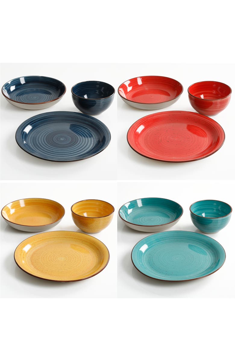 Gibson Home Color Speckle 12 Piece Mix and Match Double Bowl Dinnerware Set in 4, Alternate, color, Yellow