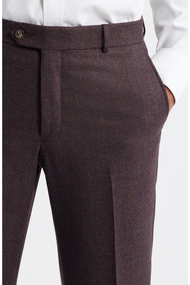 Tick Weave Windowpane Check Virgin Wool Dress Pants, Alternate, color, BURGUNDY