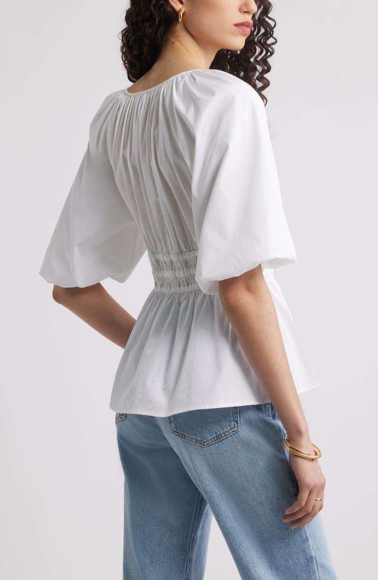 Nordstrom Puff Sleeve Cotton Poplin Shirt, Alternate, color, White