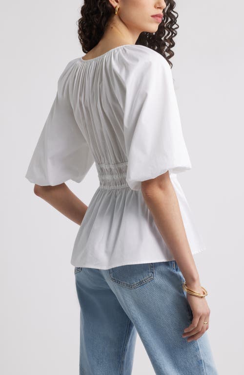 Nordstrom Puff Sleeve Cotton Poplin Shirt In White