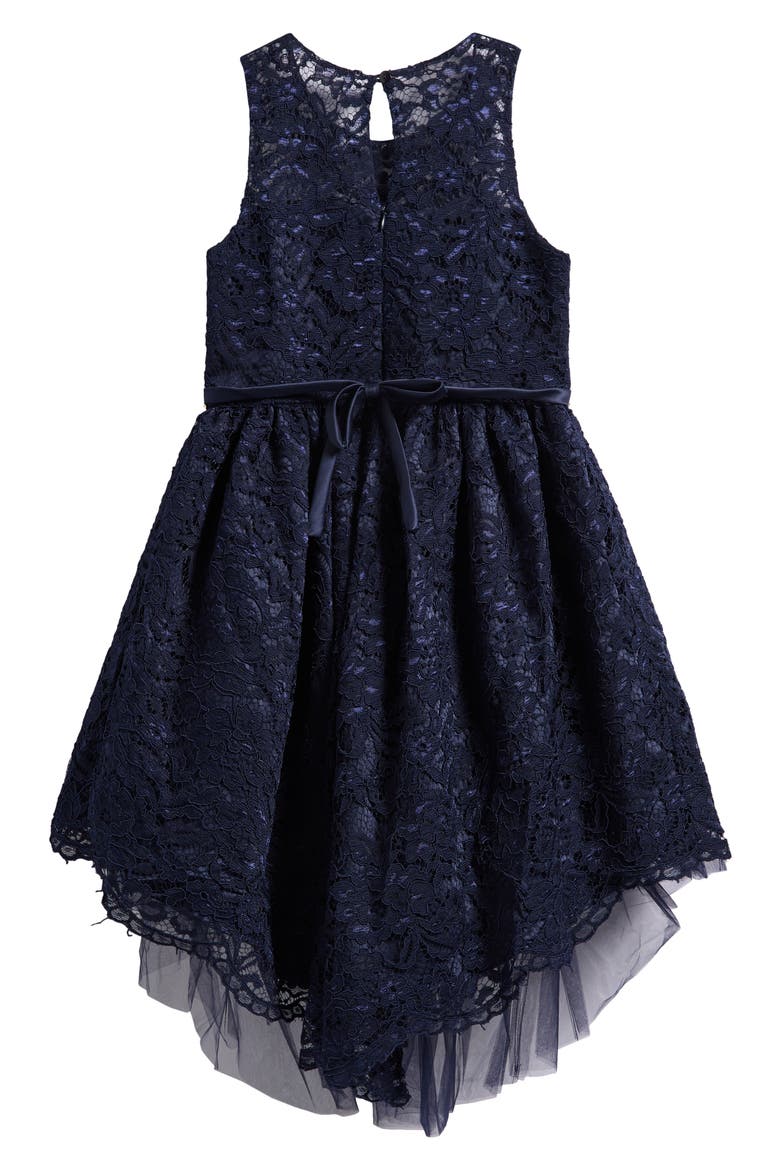 Kids' Lace High/Low Dress, Alternate, color, NAVY