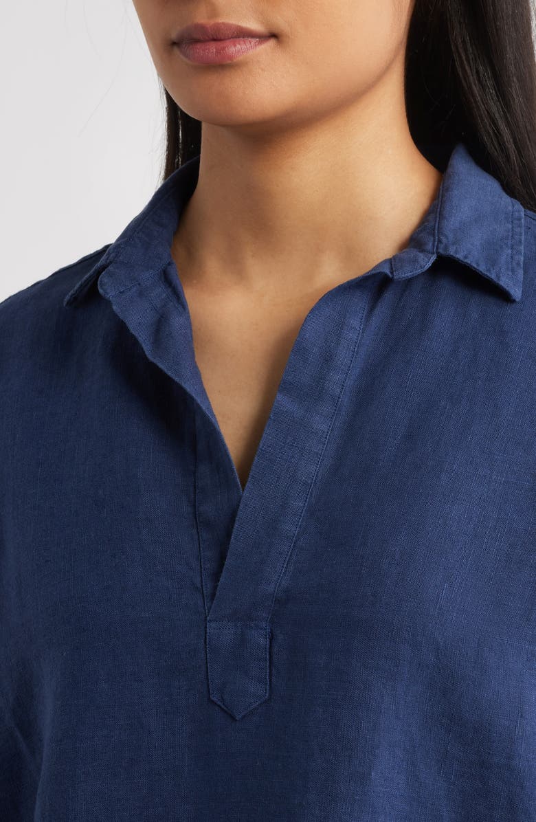 Frank & Eileen Gabi Crop Linen Popover Shirt, Alternate, color, Navy