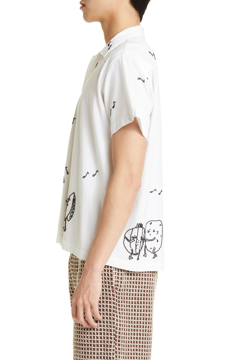 Bode Dancing Pantry Embroidered Short Sleeve Cotton Button-Up Shirt, Alternate, color,