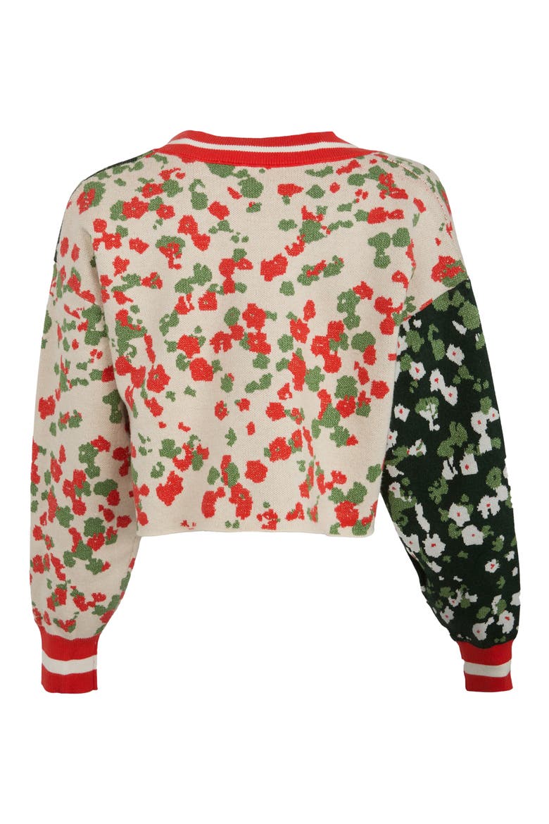 Two-Tone Floral Cardigan, Alternate, color, RED