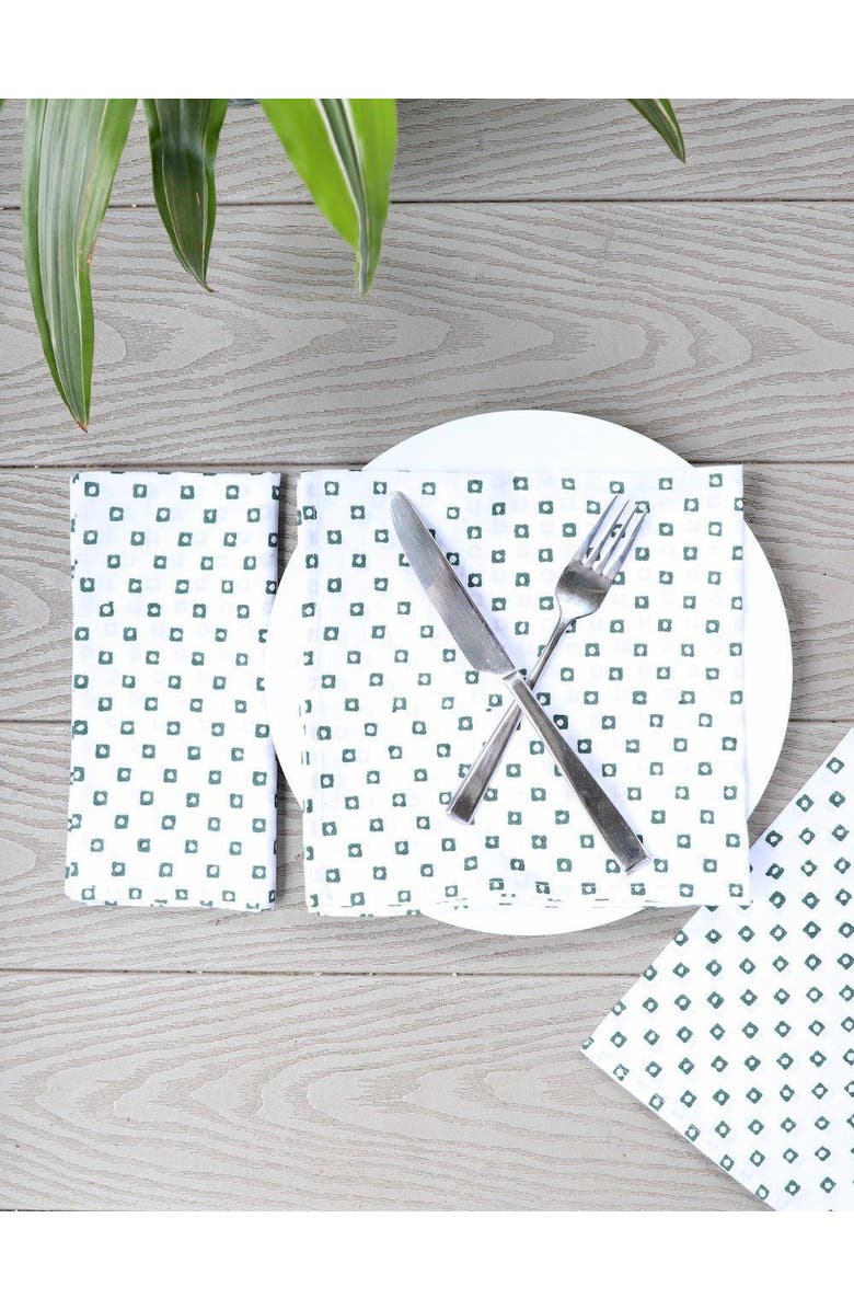 Passion Lilie Squares Cloth Napkins - Set of 4, Alternate, color, Green Squares