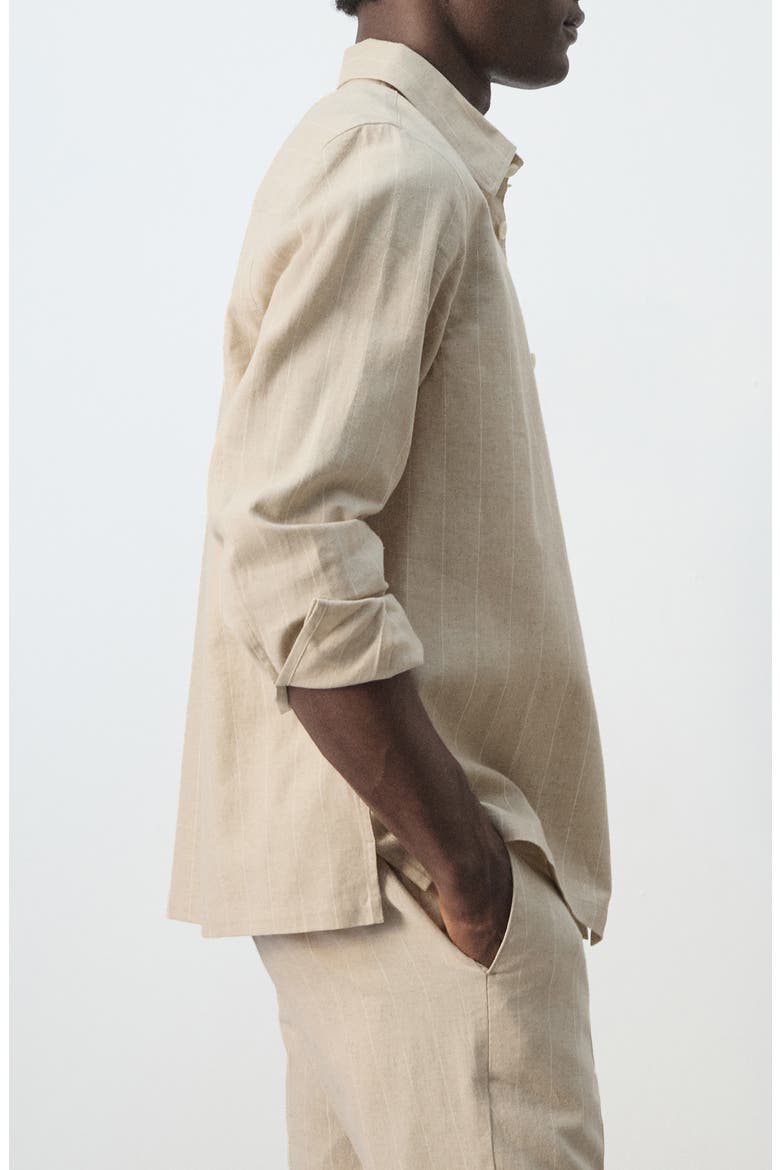 Linen & Cotton Button-Up Shirt, Alternate, color, BEIGE