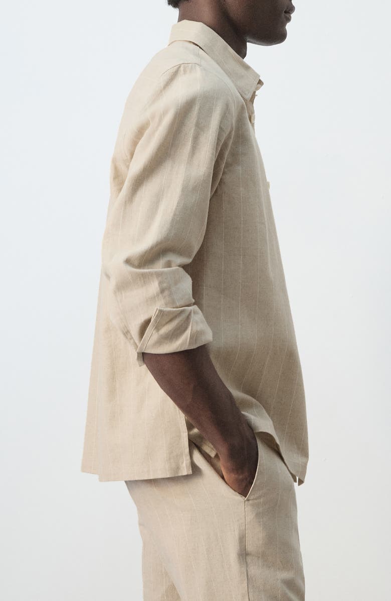 MANGO Linen & Cotton Button-Up Shirt, Alternate, color, Beige