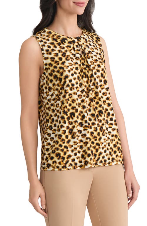 Kasper Pleated Sleeveless Top In Animal Print