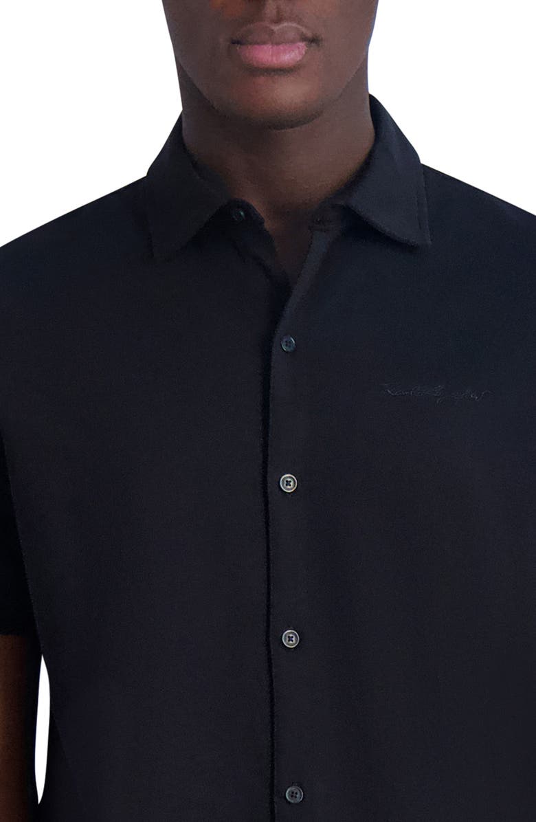 KARL LAGERFELD PARIS Short Sleeve Knit Button-Up Shirt, Alternate, color, Black
