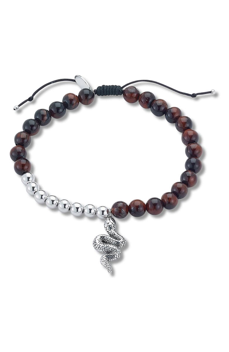 SAMUEL B. Sterling Silver Tiger Eye Gem Bead Snake Bracelet, Main, color, Brown