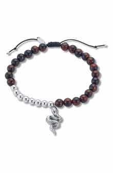 SAMUEL B. Sterling Silver Tiger Eye Gem Bead Snake Bracelet