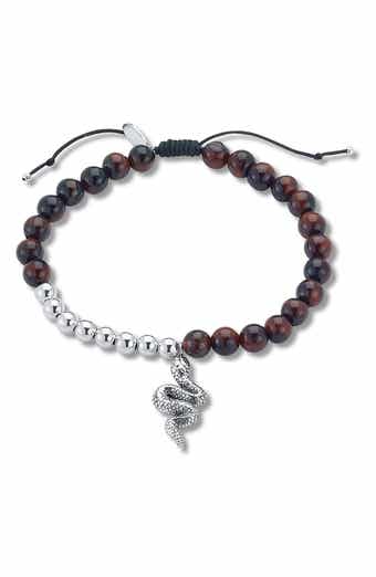 SAMUEL B. Sterling Silver Tiger Eye Gem Bead Snake Bracelet