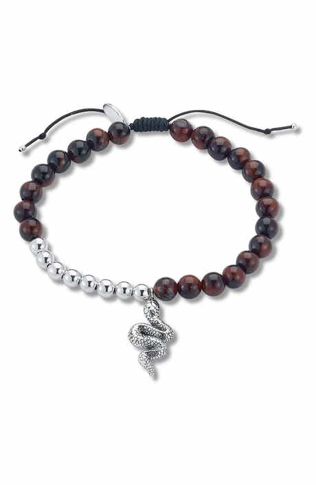 SAMUEL B. Sterling Silver Tiger Eye Gem Bead Snake Bracelet