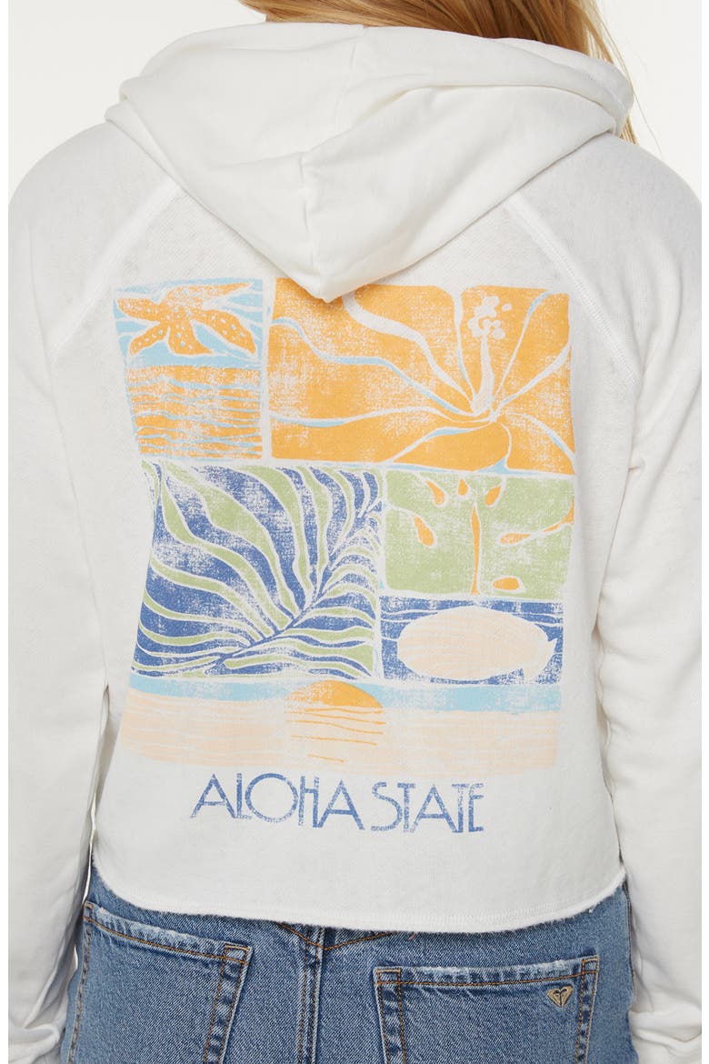We Arrived Crop Fleece Graphic Hoodie, Alternate, color, SNOW WHITE SEA GLASS